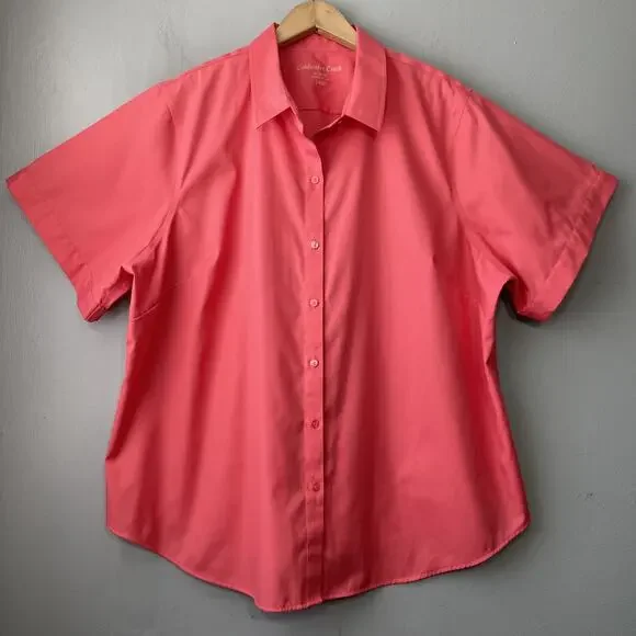 Coldwater Creek Button Up Shirt Plus Size 24W No Iron Coral Preppy Office Career - Picture 1 of 9